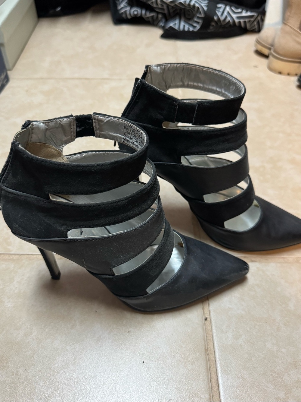 Strappy Pointed-Toe Stiletto Heels with back zip closure - Black